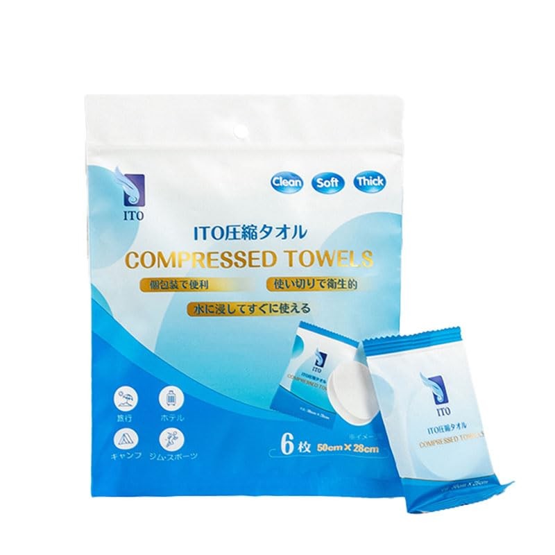 Set of 6 ITO Compressed Towels, Disposable Towels, Travel, Portable