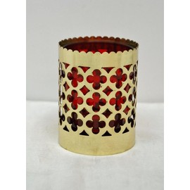Traditional Church or Chapel Votive Candle with Red Globe, Solid Brass