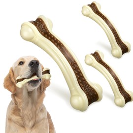 Sosation 3 Pack Chew Toys for Aggressive Chewers, Bone Toys Nylon Beef Flavor Dog Teething Toys for Large/Medium/Small Puppies Breeds(Large, Medium, Curved Bone)