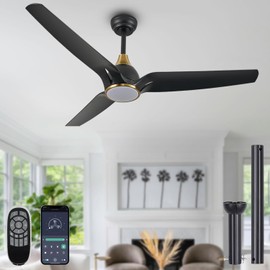 SARUDIIR Ceiling Fans with Lights,52 inch Black Ceiling fan with App and Remote Control,Reversible modern DC ceiling fans,3CCT,Dimmable,Noiseless,Ceiling Fan for Bedroom,Living Room,Indoor/Outdoor Use