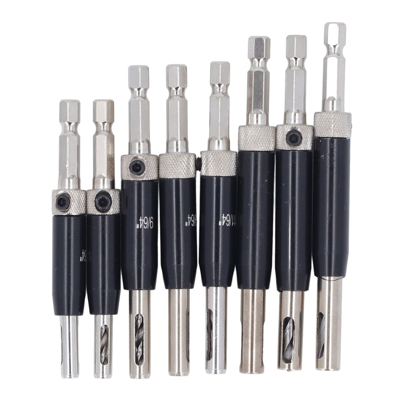 8Pcs Self Centering Hinge Drill Bit Black Hex Shank Hinge