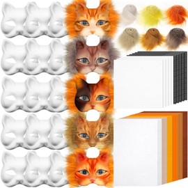 Seenelling DIY Therian Mask Kit Blank Cat Mask with Felt Fabric Sheet Plush Faux Fur Eye Mesh for Therian Gear Therian Stuff (60, Bright Color)