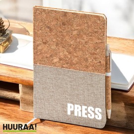 Huuraa Notebook Press Schriftzug Gift diary with cork cover 80 sheets Din A5 incl. Ballpoint pen Press Schriftzug gift idea