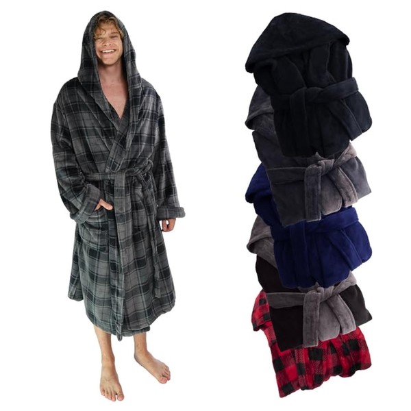 Ross Michaels Mens Robe Hooded Wrap Style - Mid-Length Plush