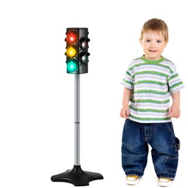 Hiboom 1 Piece Traffic Light Toy 2 in 1 Simulation Safety Traffic Indicator Crosswalk Signal with Lights and Sounds for Birthday Educational Toy Gift 4 Sides, 28.3 Inch Height
