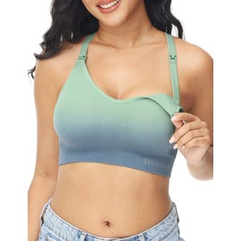 HOFISH Seamless Support Nursing Bra Medium Support Sports Bra for Pregnancy and Breastfeeding Nursing Bra for Time During and After Pregnancy, blue-green