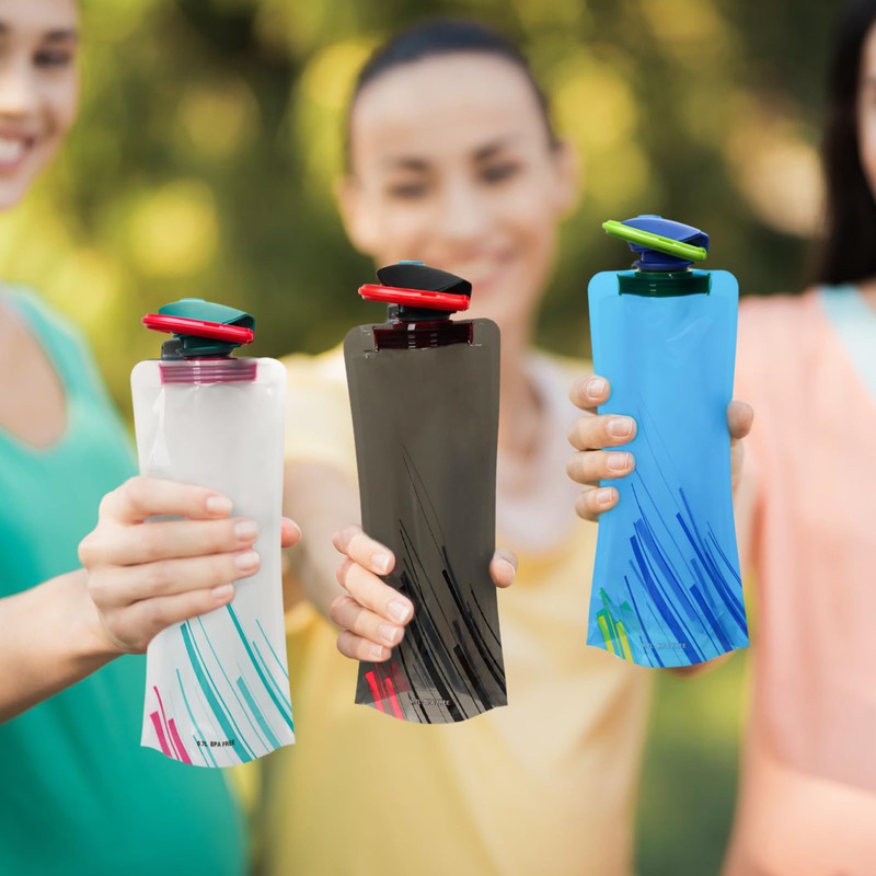 Casoter 700ml Large Foldable Water Bottles, Portable, 3 Pack, BPA