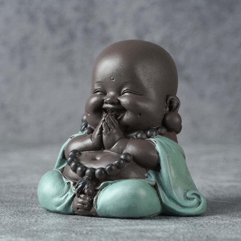 JUJOYBD Small Laughing Buddha, Cute Monk Statue, Ceramic Ornaments Figure,