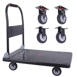LFGUD Hand Cart 660 lbs, Push Cart Dolly Black, Capacity Platform Truck Foldable Platform Cart Upgraded Heavy Duty Moving Cart with PU Wheels for Home Garden Warehouse Garage Workshops