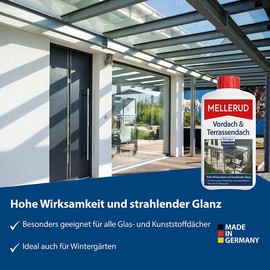 Mellerud MELLERUD Vordach und Terrassendach Reiniger Konzentrat | 1 x 1 l | Hohe Wirksamkeit und strahlender Glanz für alle Glas- und Kunststoffdächer