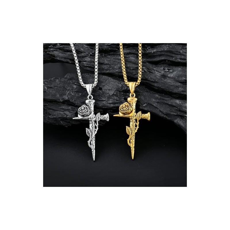 Raymard Rose Nails Cross Pendant for Men or Women, Christian