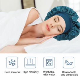 iLamvie Satin Hair Cap, Night Sleep Cap, Hair Protect, Satin Hood for Sleeping, Hair Net for Women and Girls (Kong Blue)