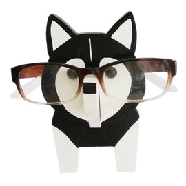 Red Dollar Handmade Wood Carved Animal Eyeglass Holder, Sunglasses Display Stand, Nightstand Home Office Desk Decor, Christmas Holiday New Year Business for Men Women Adults (Husky)