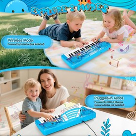 Upgraded 37 Keys Kids Piano Keyboard with Microphone Music Stand – Portable Musical Toys for Toddlers Ages 3 4 5 6 Boys Girls Birthday Gift - Blue