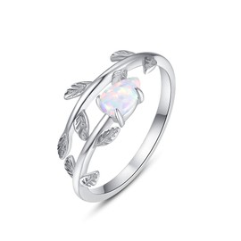 925 Sterling Silver Moonstone Ring Leaf Ring for Women Ring for Girls Finger Leaf Ring Christmas Gift, Sterling Silver