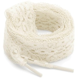 WEGOODZF Flat Lace Fancy Shoelaces: 3CM Wide Beige Lace Shoe Laces for Women 47 inch - 2 Pairs