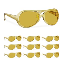 Relaxdays 10 x Elvis Glasses, Funny Rapper & Proll Glasses, Costume, Large Glasses for Carnival and Theme Parties, Gold