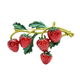 Strawberry Brooch Pins for Women, Green Leaf Branch Strawberry Brooch Pin, Cute Strawberry Fruit Brooch Lapel Pin, Bohemian Strawberry Brooches Pins for Women Hat Bag Suit Dress Accessories Jewelry