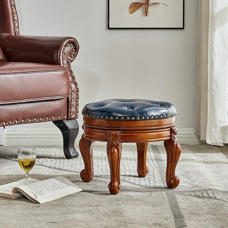ZIRKOOON Solid Wood Foot Stool Round Ottoman Mid-Century Footrest Sofa