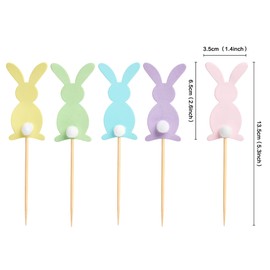 Decoración para cupcakes de Pascua, diseño de conejo y conejo de Pascua, 30 unidades (5 colores de conejo)