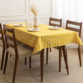 HOMEMONDE Cotton Dining Table Cover 40 x 60 Inches Arrow Printed Table Cloth for 4 Seater, Rectangular Centre Table Cover - Yellow