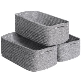 Goodpick Storage Baskets, Small Baskets for Organizing Shelf Basket Baby Toy Storage for Gifting Woven Basket for Storage Rope Basket for Nursery Organization 3 Pack, White & Gray, 11 x 7 x 4.5 in