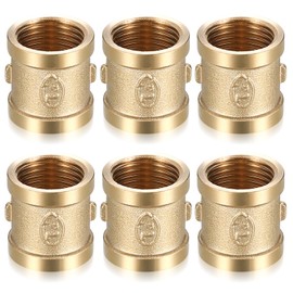 Double Nipple 1/2 Inch, Brass Sleeve 1/2 Inch Female Thread, 1/2 Inch x 1/2 Inch Female Thread Brass Connector Adapter, Double Sleeve Connection Nipple for Pipe Connection Pack of 6