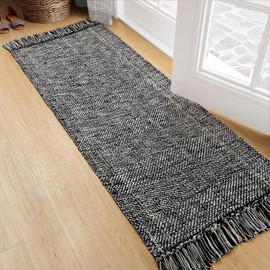 Collive Hallway Runner Rug, 2' x 5' Soft Washable Kitchen Runner Rug, Black Contemporary Modern Laundry Room Rugs Indoor Hand-Woven Cotton Carpet for Bedroom Entryway Front Door Farmhouse