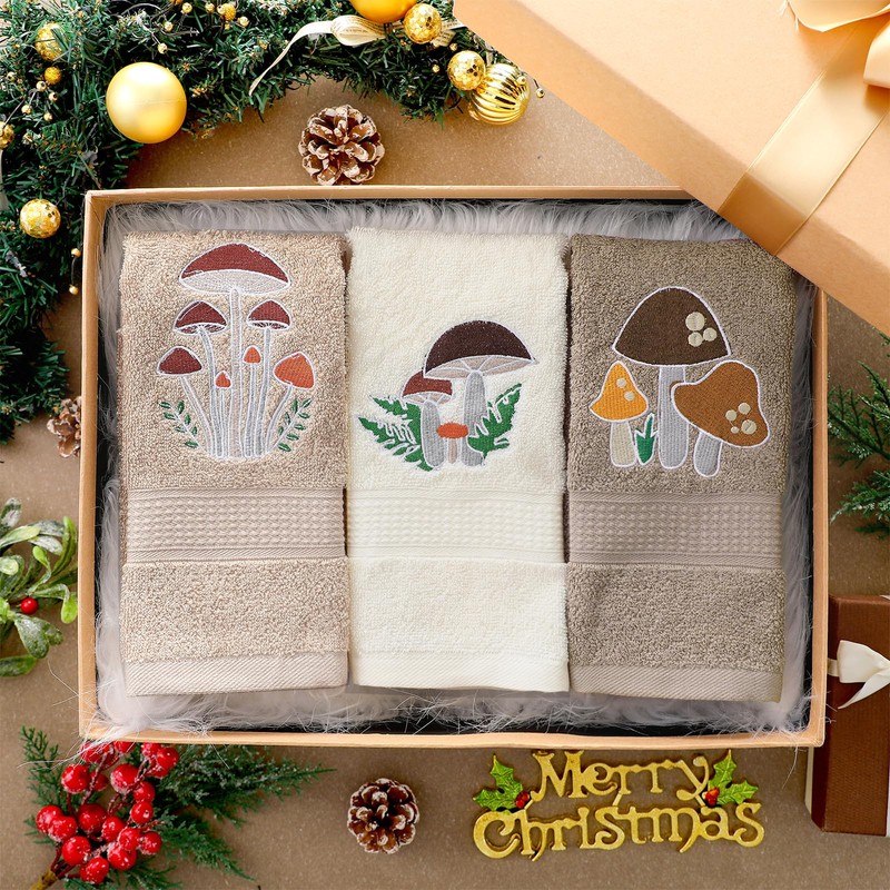 Hillsuren 3 Pcs Mushroom Hand Towels Bathroom Decor Boho Mushroom