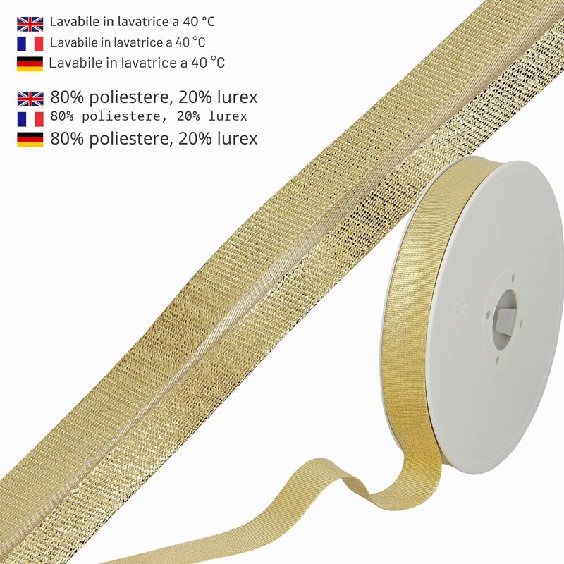 Les Petits Rubans Nastro sbieco metallizzato luccicante, 80% Poliestere 20%