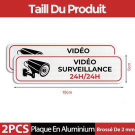 FloraVigo Camera Sign, 2 Private Property Signs, 19 × 5 cm, Security Alarm Sign, Indoor/Outdoor Sign, Aluminium Sign, Alarm Sign, with Sticker (VIDEO SURVEILLE)