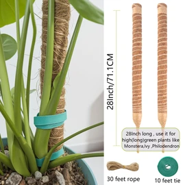 2 Pack Bendable Moss Pole 28 Inch, Monstera Plant Support Stake,Coco Coir Pole Sticks for Indoor Plants,Climbing Potted Plants，Pothos, Philodendron with Plants Ties