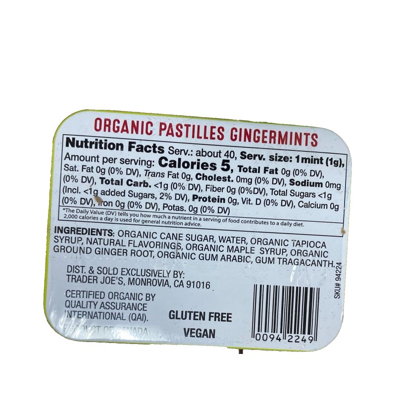 Trader Joe's 2X Trader Joe's Ginger Mints Organic Pastilles 40g