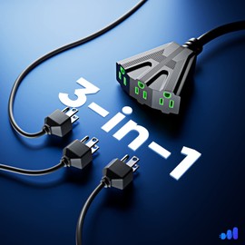 Extension Cord 50 ft, Extension Cord with Multiple outlets, SJTW 14 Gauge (Black) ETL Listed