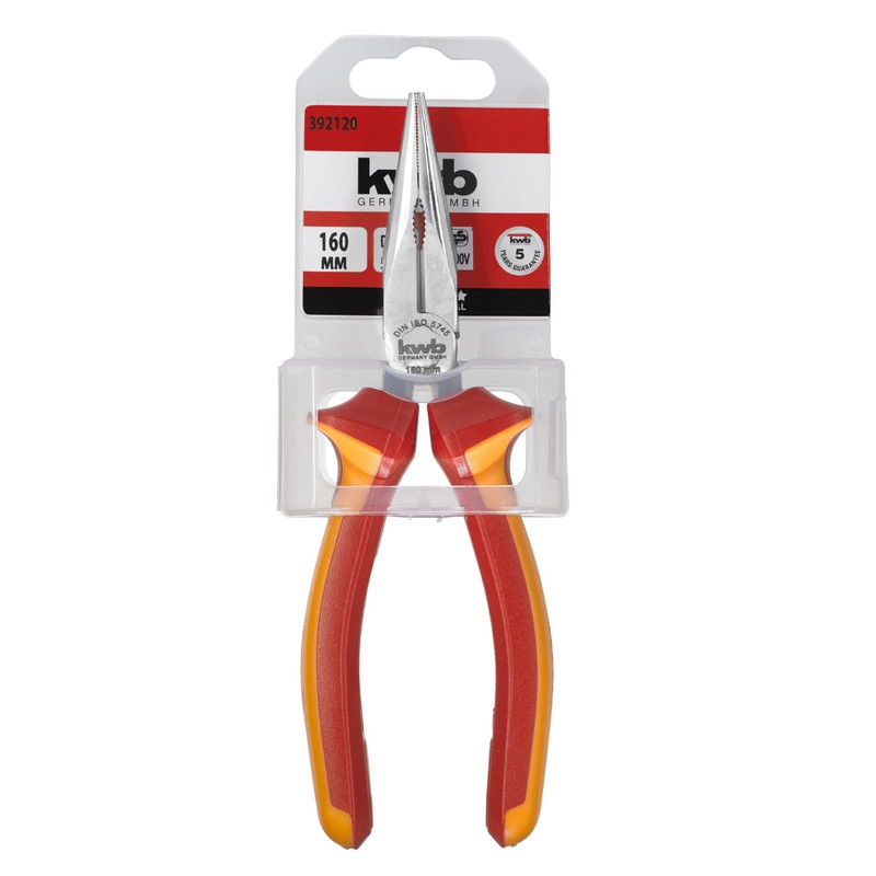 kwb VDE 392120 Flat Round Pliers/Flat Pliers 160 mm According