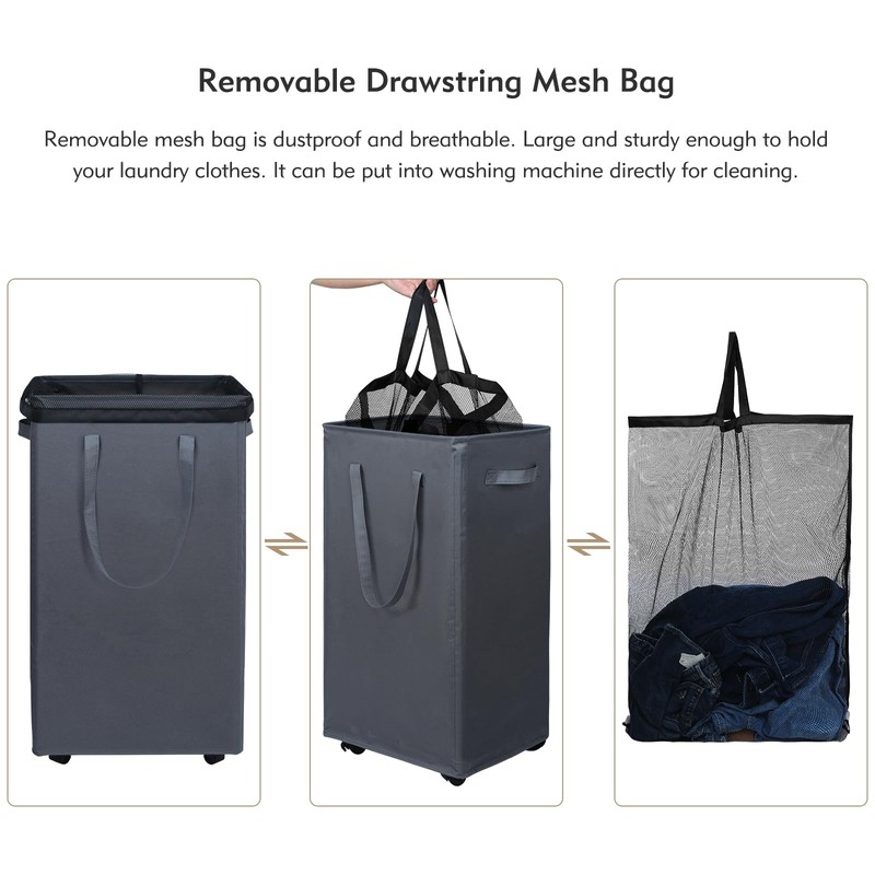 DOKEHOM 90L X-Large Laundry Basket with Removable Wash Bag on
