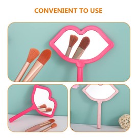 NOLITOY - Espejo de mano con mango en forma de labio, espejo de mano para maquillaje, espejo portátil, cosméticos, espejos pequeños, clásico, camping, viajes, maquillaje, espejo de mano para mujeres y niñas