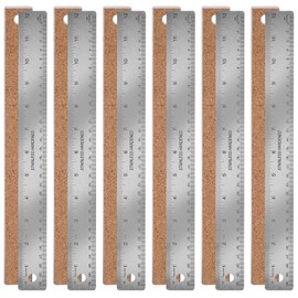 AIEX 6pcs 12 inch Stainless Steel Ruler, Cork Backing Stainless Steel Rulers Metric Ruler with Centimeters and Inches Metal Ruler Measure Tool for School Office Drawing Engineering