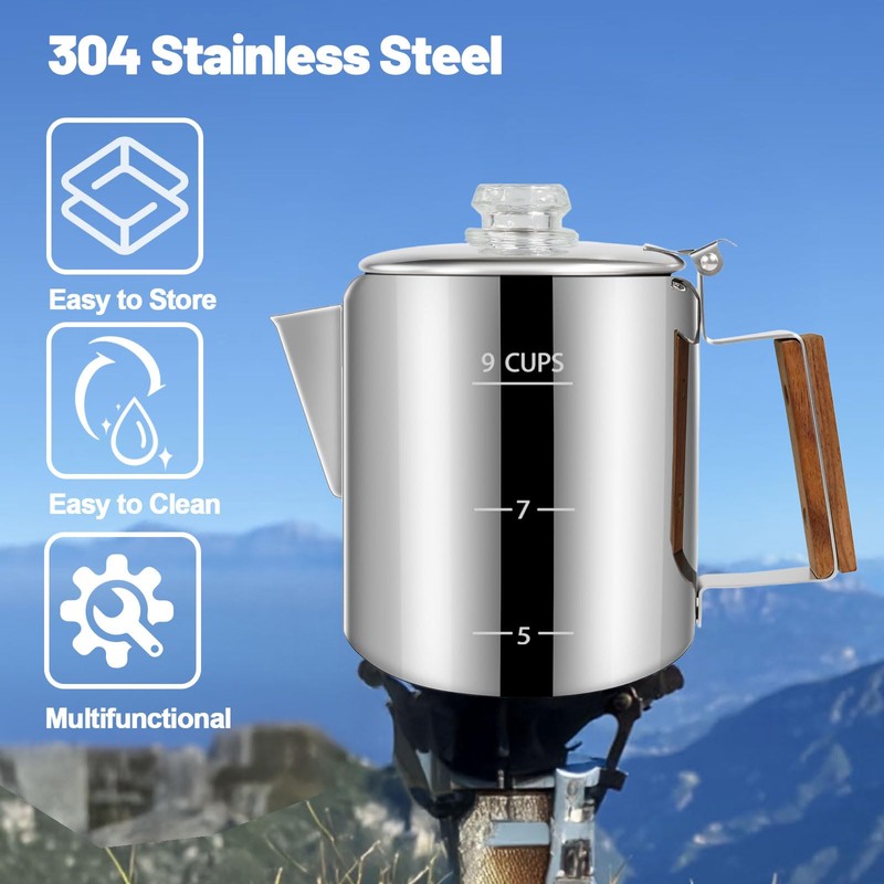 DITOSH 9 Cup Percolator 304 Stainless Steel Coffee Pot Coffee