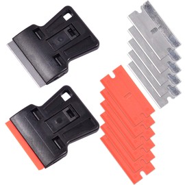 AHCHAY Portable 1.5inch Mini Metal Razor Scraper and Plastic Scraper with Blades, Putty Knife Set Removing Glue, Stain, Vinyl, Labels, Stickers, Decals, Pack of 2