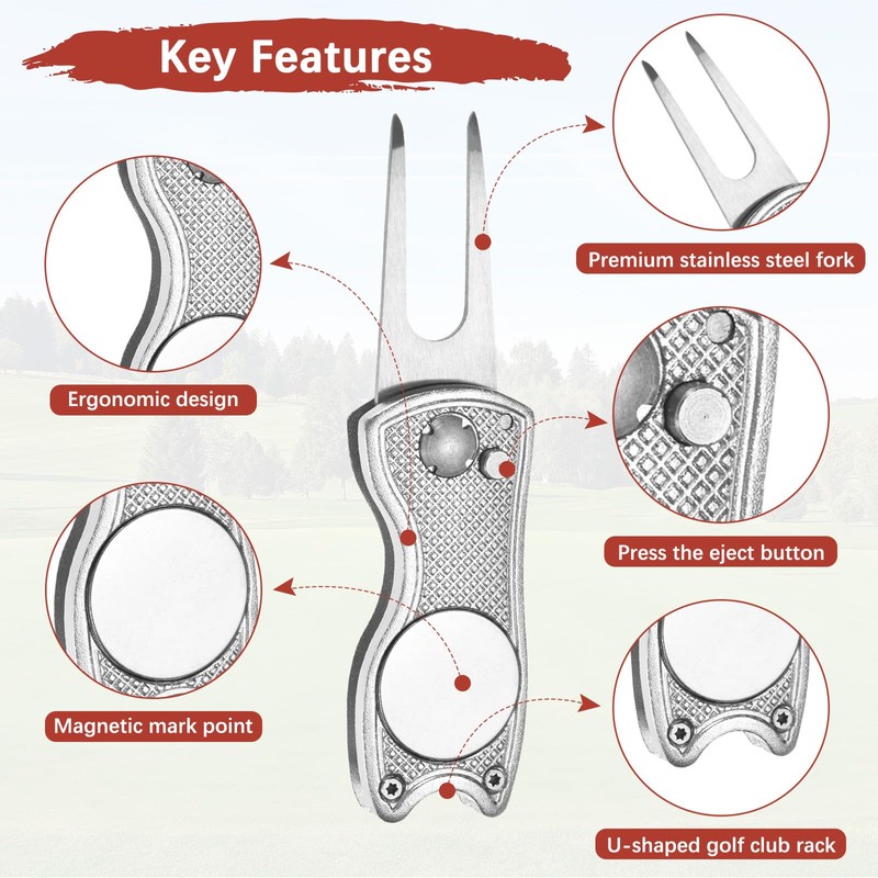 TIXIPEM Golf Divot Repair Tool- Switch Foldable Divot Tool Rack