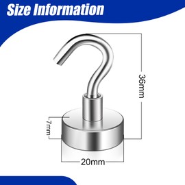 Keukenket Magnetic Hooks Extra Strong 15 kg, 20 mm Neodymium Magnets with Hooks, Magnetic Hooks, Punch-Free Magnetic Hooks, Silver Hook Magnets, 6 Pieces Strong Magnetic Hooks Kitchen for Grill Camping Lockers Office