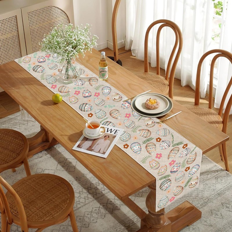 Girlly Easter Eggs Table Runner 13x72 Inch Easter Happy Easter