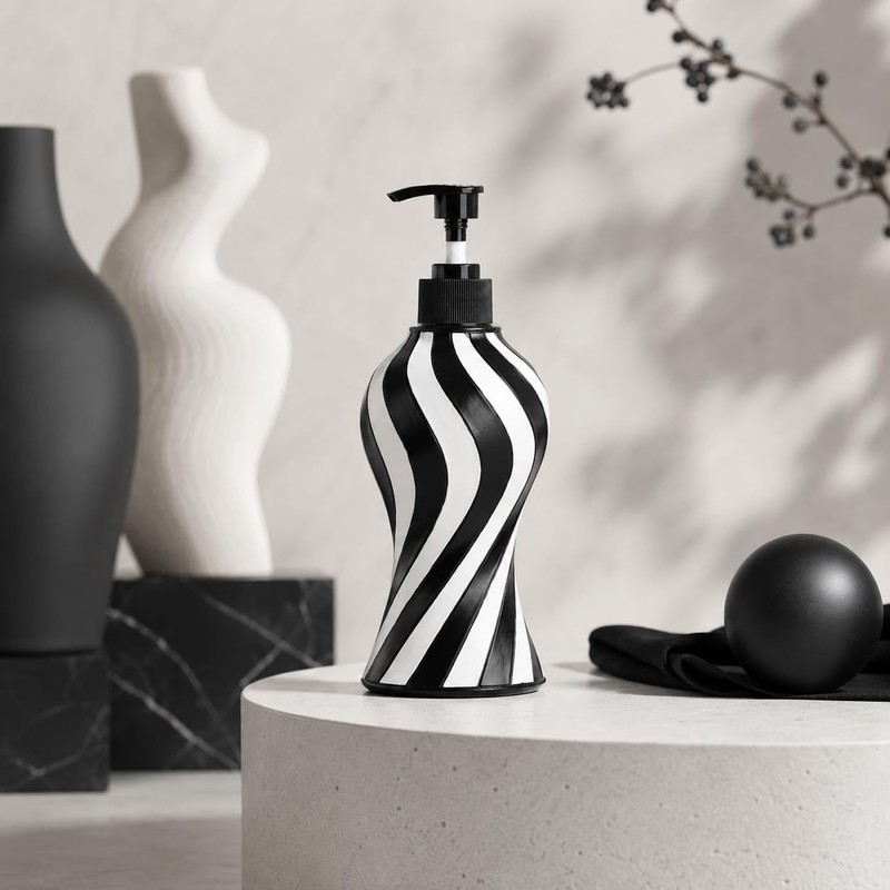Black and White Zebra Stripe Soap Dispenser, Modern Refillable Hand