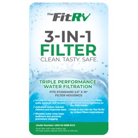 The Fit RV 3-in-1 RV Water Filter Replacement Cartridge | Activated Carbon | 0.2 Micron Filtration | Perfect for RV Use (USM-10-5289-ECO, 2.5" x 10")