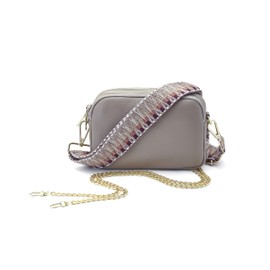 Woodland Leathers Genuine Leather Ladies Cross Body Bag, Shoulder Bag With Adjustable Wide Strap, Chain And Wrest Band, Italian Designed Multipurpose Shoulder & Crossbody Bags For Women (Grey)