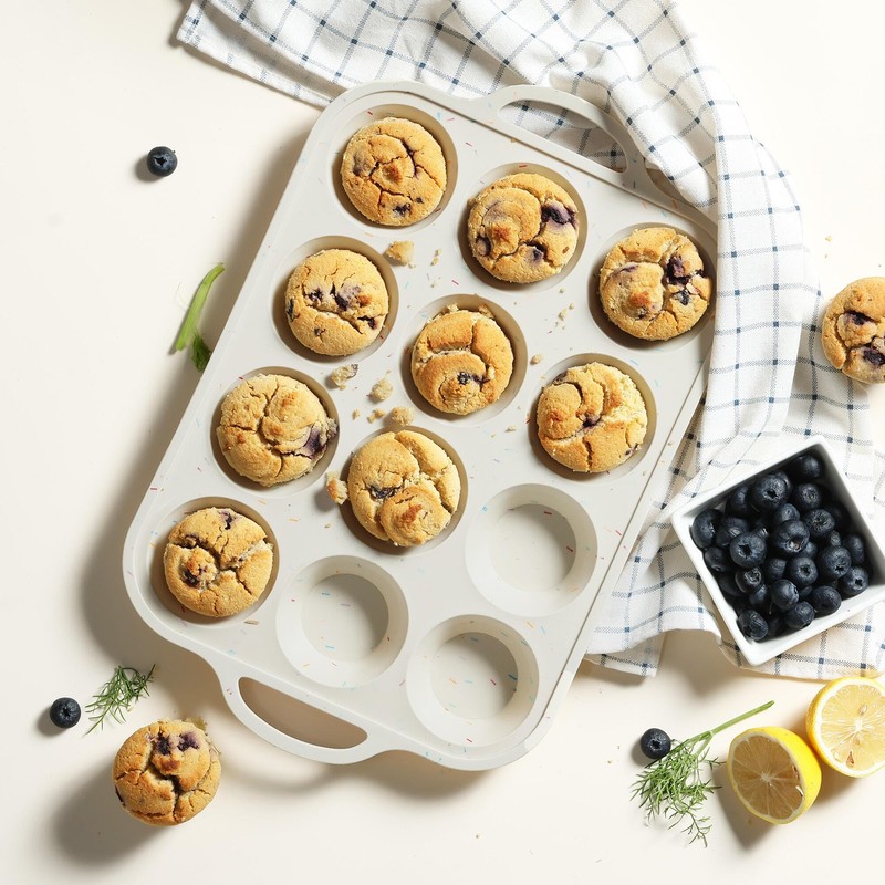 2 Packs 12 Cups Silicone Muffin Pan with Metal Reinforced