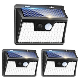 Peasur Solar Powered Lights Outdoor Motion Sensor, 2 Pack 140 LED Fence Light Waterproof, White Frame Security Wall Lighting for Outside Deck Yard Patio House Step