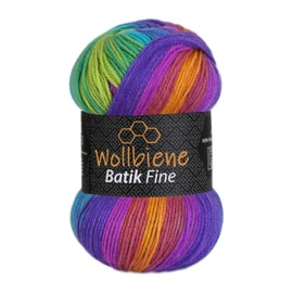Wollbiene Batik Fine 100 g Wool with Colour Gradient, Multicoloured Knitting Wool, Crochet Wool (1510 Purple, Blue, Green)