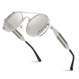 FEISEDY Retro Round Steampunk Sunglasses Lennon Hippie Glasses Metal Frame Women Men B2351